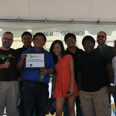The team from Bright Ideas celebrates their Green Innovator title at Clean Air Council's GreenFest -