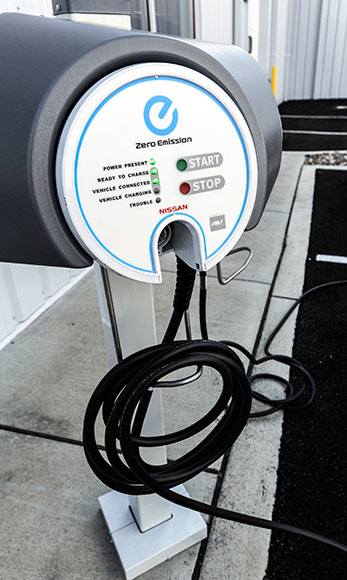 An electric/battery car charging station at Eisenhauer Nissian