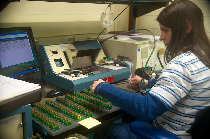 Lab reliability technician Samantha Warner at work for Texas Instruments  at TechVentures.
