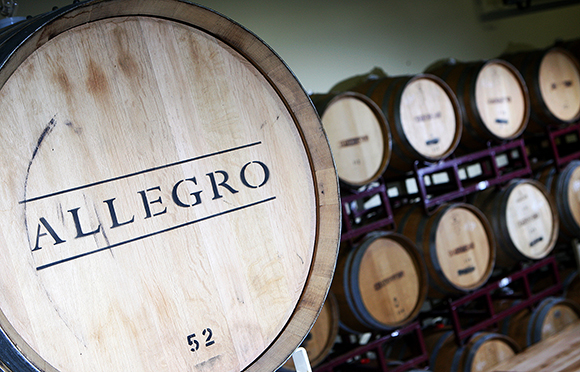 Wine barrels from local wineries Allegro and Chaddsford, used in the aging of Splinter beer, at Troeg's Brewery in Hershey