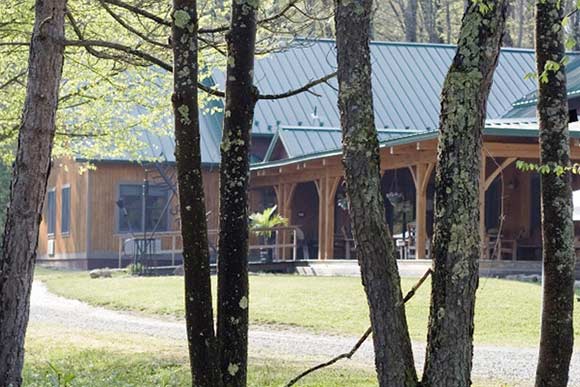 View of Blaney Lodge though woodland campus