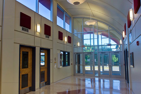 Entryway to McCormick middle school designed by the Hayes Design Group