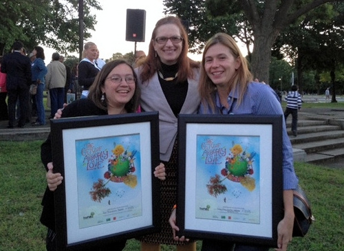 Michelle Feldman, left, with Parks & Recreation's Joan Blaustein and Alix Howard of Tookany/Tacony Frankford Watershed Partnership