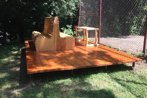 A bench, table, and deck that the students built for Kite Hill Park