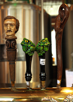 Carved taps at Bullfrog Brewery