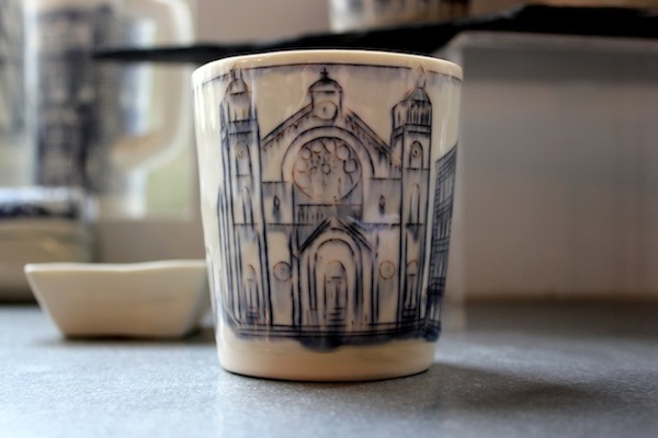 Cup with depiction of St. Stanislaus Kostka Church in the Strip.